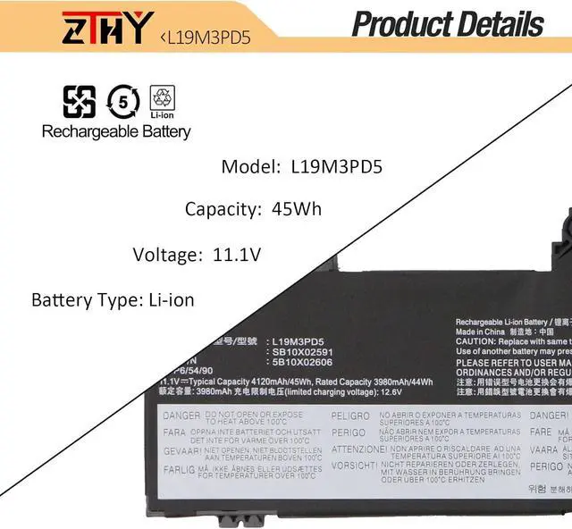 Alt view image 3 of 7 - ZTHY L19M3PD5 L19C3PD5 L19D3PD5 L19L3PD5 Laptop Battery Replacement for Lenovo ThinkPad E14 Gen 2 / E14 Gen 3 / E14 Gen 4 / E15 Gen 2 / E15 Gen 3 / E15 Gen 4 Series L20C3PD4 L20L3PD4 L20M3PD4 45Wh