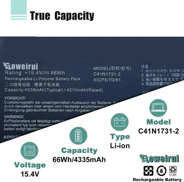 Alt view image 3 of 7 - C41N1731-2 Laptop Battery Compatible with Asus ROG Strix G17 G712 G712LU,G712LV G712LW G712LWS,G512LU G512LV G512LW G512LWS,G531GU G531GV G531GW,G532LV G532LW G532LWS,G731GU G731GV G731GW