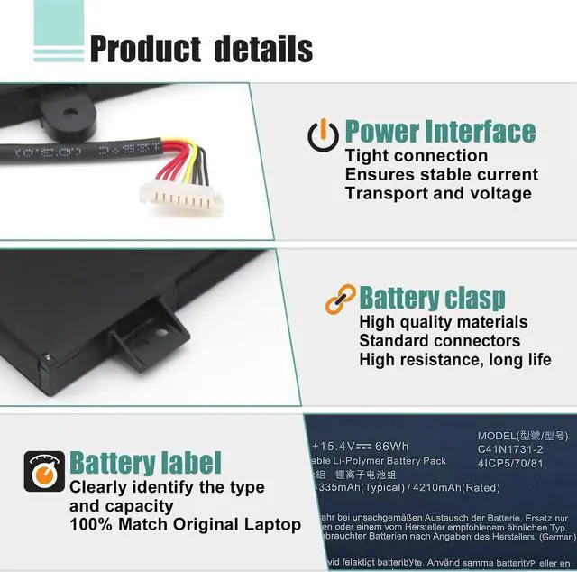 Alt view image 4 of 7 - C41N1731-2 Laptop Battery Compatible with Asus ROG Strix G17 G712 G712LU,G712LV G712LW G712LWS,G512LU G512LV G512LW G512LWS,G531GU G531GV G531GW,G532LV G532LW G532LWS,G731GU G731GV G731GW