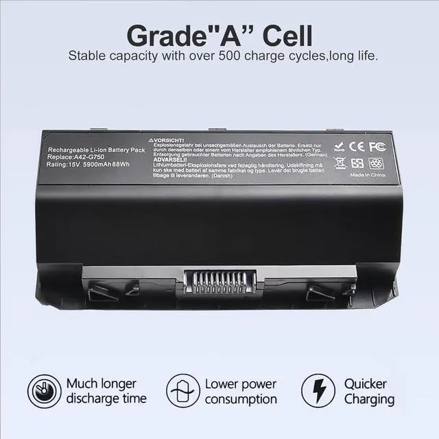 Alt view image 5 of 7 - 15V Compatible with ASUS Laptop Battery,8-Cell 5900mAh 88WH A42-G750 Laptop Battery Replacemen tG750 G750J G750JH G750JM G750JS G750JW G750JX BG750JZ and ROG Series 0B110-00200000M