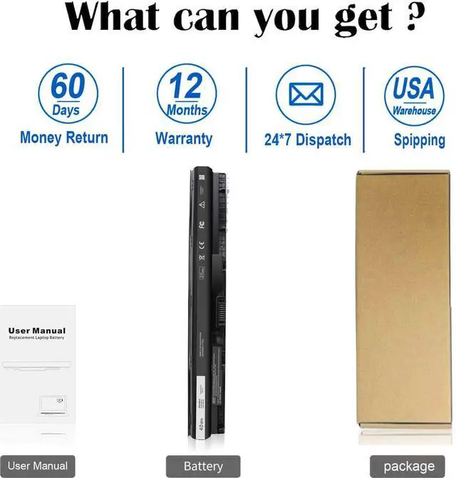 Alt view image 6 of 7 - 40Wh M5Y1K 14.8V Battery for Dell Inspiron 15 5000 3000 Series 5566 5558 5559 5552 3551 3552 3558 17 5755 5756 5758 5759 14 3451 3452 3458 3467 5458 VN3N0 MSY1K HD4J0 P63F P51F P47F P65G P52F 453-BBBR