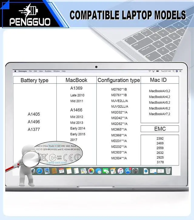 Alt view image 7 of 7 - Battery for MacBook Air 13 Inch A1466 (Mid 2012, Mid 2013, Early 2014, Early 2015, 2017) A1369 (Late 2010, Mid 2011) Replacement Battery Model A1496 A1377 A1405 (Upgraded 6.2 Versions)