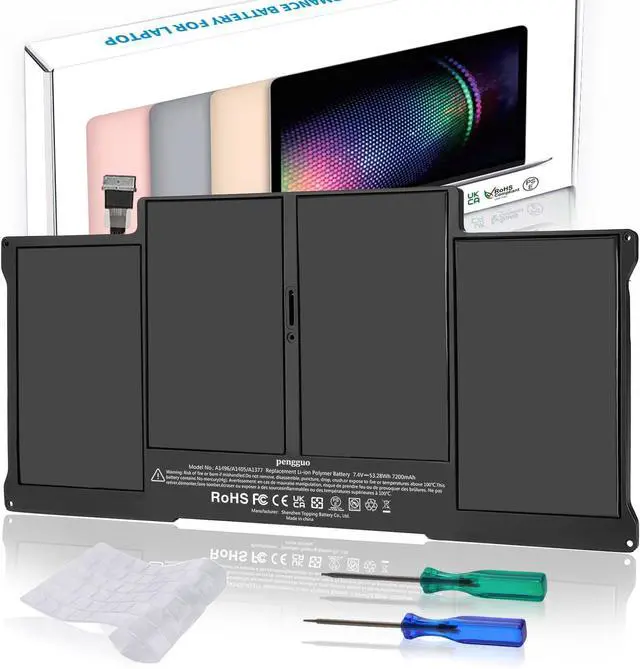 Main image of Battery for MacBook Air 13 Inch A1466 (Mid 2012, Mid 2013, Early 2014, Early 2015, 2017) A1369 (Late 2010, Mid 2011) Replacement Battery Model A1496 A1377 A1405 (Upgraded 6.2 Versions)