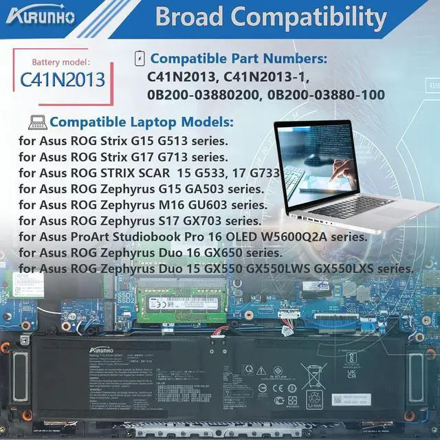 Alt view image 5 of 7 - C41N2013 C41N2013-1 90Wh Laptop Battery Replacement for Asus TUF Gaming A15 FA507 A17 FA707 ROG Strix G513 G713 Scar G533 G733 Zephyrus GA502 GA503 S17 GX703 M16 GU603 ProArt Studiobook 16 OLED