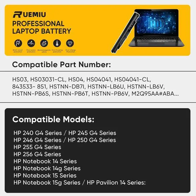 Alt view image 5 of 7 - Upgraded 61Wh 807956-001 Laptop Battery Replacement for HP HS04 HS03 807957-001 807611-421 HSTNN-LB6U 15-AY039WM 15-AY041WM 15-AY009DX 15-BA009DX and More