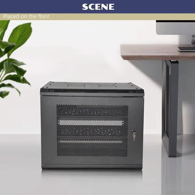 Alt view image 6 of 6 - 6U Wall Mount Server Cabinet with A Lockable Front Vented Door, Cooling Fans, Removable Side Panels - 45cm Depth, 19" Network Rack Including Full-Size Rack Shelf for IT Equipment