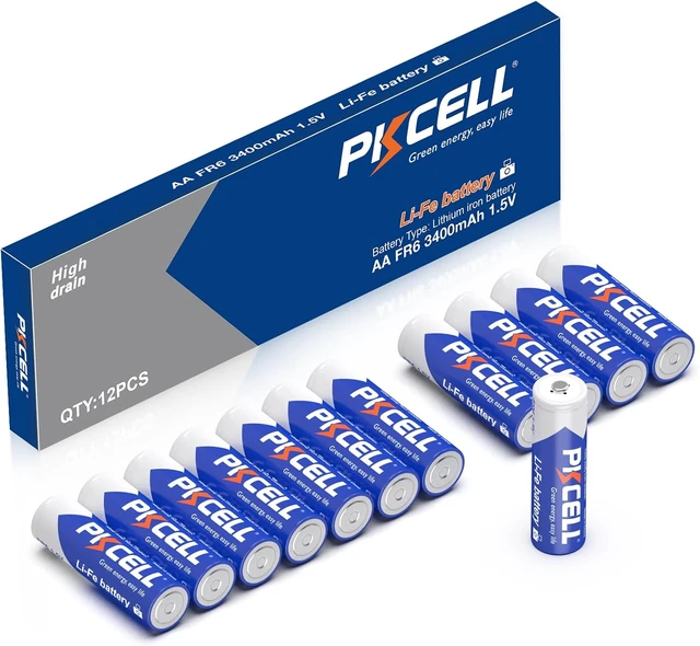 Main image of PKCELL 12 Pack Lithium Batteries AA 3400mAh 1.5V AA Lithium Battery