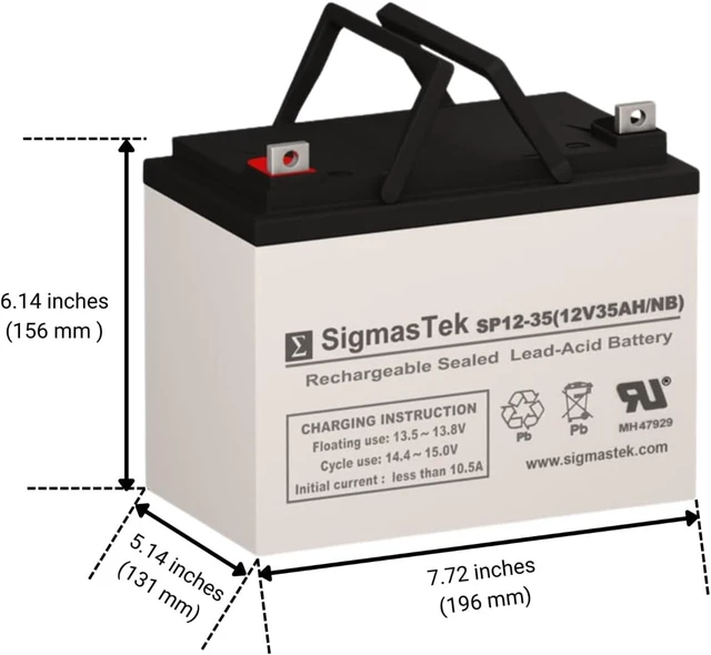 Alt view image 2 of 6 - SigmasTek Genuine 12 Volt 35 AmpH SLA Battery with NB Terminals