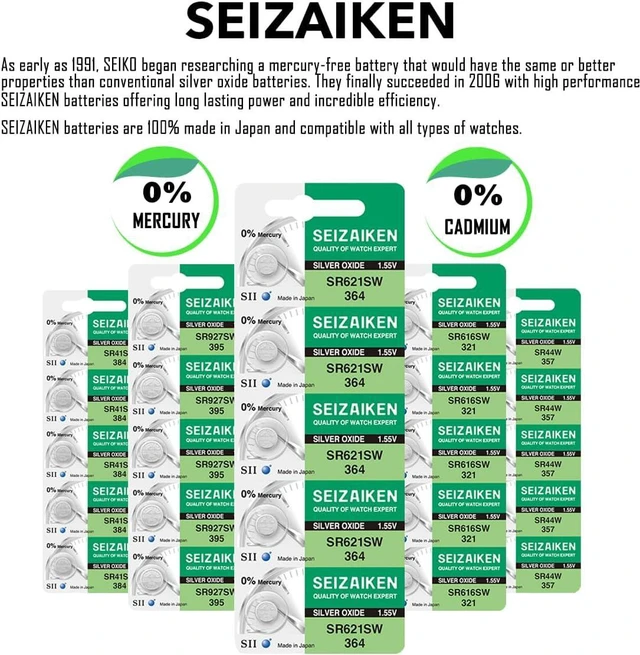 Alt view image 5 of 7 - 362 SR721SW 1.55V 0% Hg Silver Oxide Watch Battery (100 Batteries) Made in Japan by Seiko
