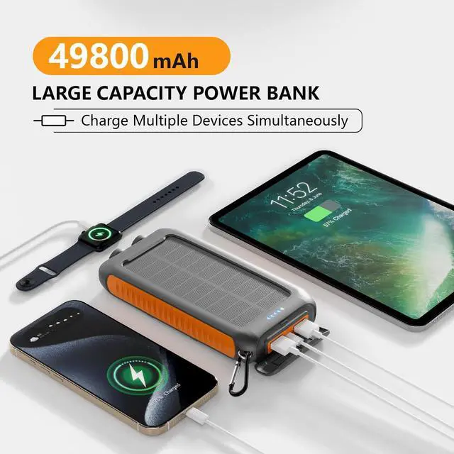 Alt view image 2 of 7 - Solar Charger Power Bank 49800mAh Portable Solar Phone Charger with 2 USB-A & USB-C Ports 15W Fast Charging for iPhone and More Dual Flashlightfor Camping Travel & Emergency Backup