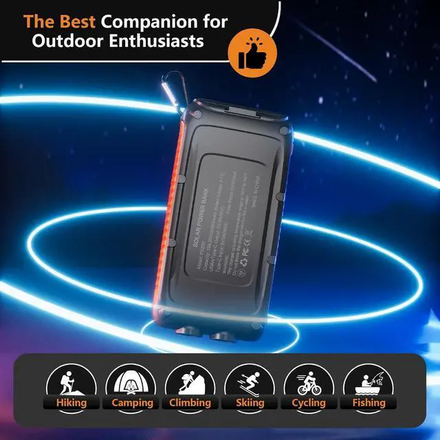 Alt view image 5 of 7 - Solar Charger Power Bank 49800mAh Portable Solar Phone Charger with 2 USB-A & USB-C Ports 15W Fast Charging for iPhone and More Dual Flashlightfor Camping Travel & Emergency Backup