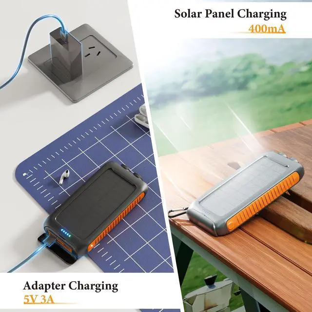 Alt view image 3 of 7 - Solar Charger Power Bank 49800mAh Portable Solar Phone Charger with 2 USB-A & USB-C Ports 15W Fast Charging for iPhone and More Dual Flashlightfor Camping Travel & Emergency Backup