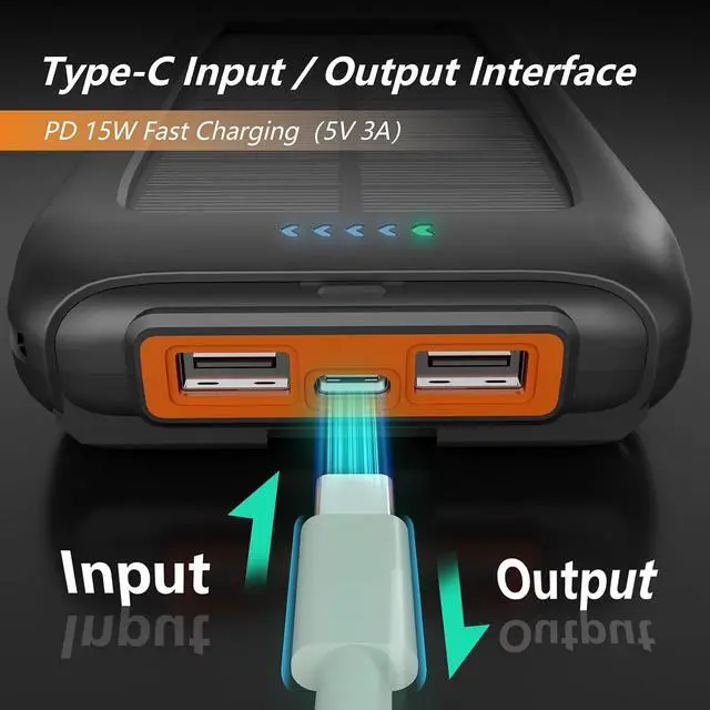 Alt view image 4 of 7 - Solar Charger Power Bank 49800mAh Portable Solar Phone Charger with 2 USB-A & USB-C Ports 15W Fast Charging for iPhone and More Dual Flashlightfor Camping Travel & Emergency Backup