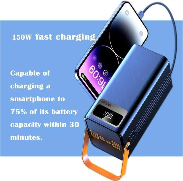 Alt view image 5 of 7 - 100000mah Power Bank, Fast Charging Portable Charger, with LED Light, with Built-in Cables, 4 Outputs & 3 Inputs, Rechargeable Portable Power Supply for Cell Phones, Random Color