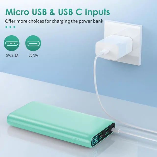 Alt view image 6 of 7 - Portable Charger 38800mAh,LCD Display Power Bank,5 USB Outputs Battery Pack Backup, USB-C 3A in&out Travel Essential Portable Phone Charger For iPhone 17/16/15/14/13 Pro,Android Samsung Galaxy-Green