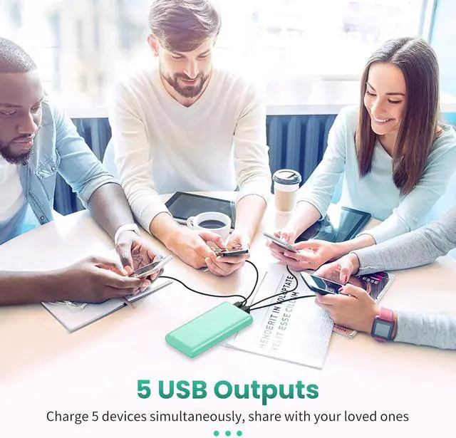 Alt view image 7 of 7 - Portable Charger 38800mAh,LCD Display Power Bank,5 USB Outputs Battery Pack Backup, USB-C 3A in&out Travel Essential Portable Phone Charger For iPhone 17/16/15/14/13 Pro,Android Samsung Galaxy-Green