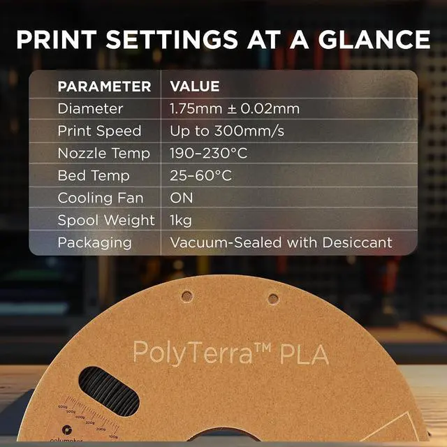 Alt view image 6 of 7 - Polymaker Matte PLA Filament Charcoal Black 1.75mm 1kg 3D Printing Filament, PolyTerra 3D Printer PLA Filament