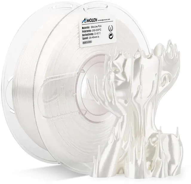 Main image of AMOLEN Silk PLA Filament 1.75mm 3D Printer filaments, Shiny White Filament for 3D Printing, 1kg(2.2lbs) Spool, Compatible with Most Printer(Silk White)