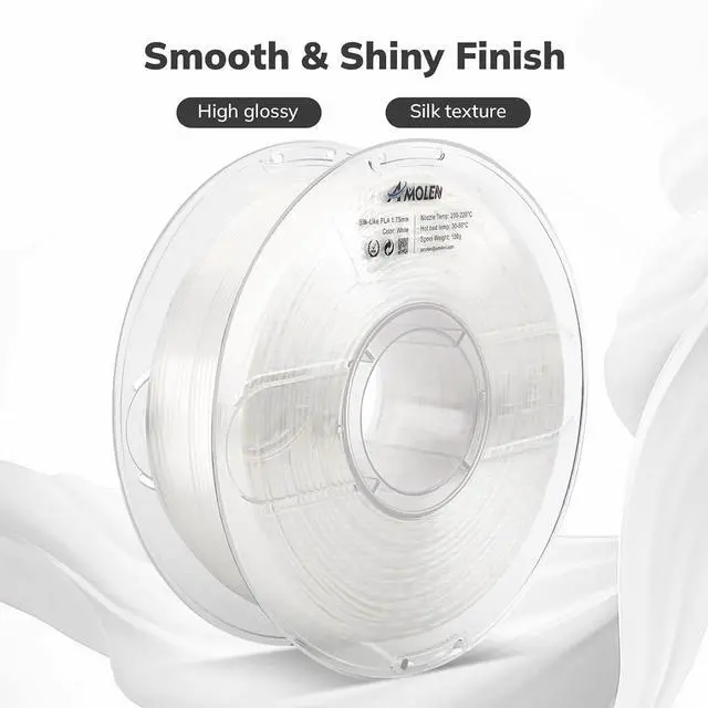 Alt view image 2 of 7 - AMOLEN Silk PLA Filament 1.75mm 3D Printer filaments, Shiny White Filament for 3D Printing, 1kg(2.2lbs) Spool, Compatible with Most Printer(Silk White)