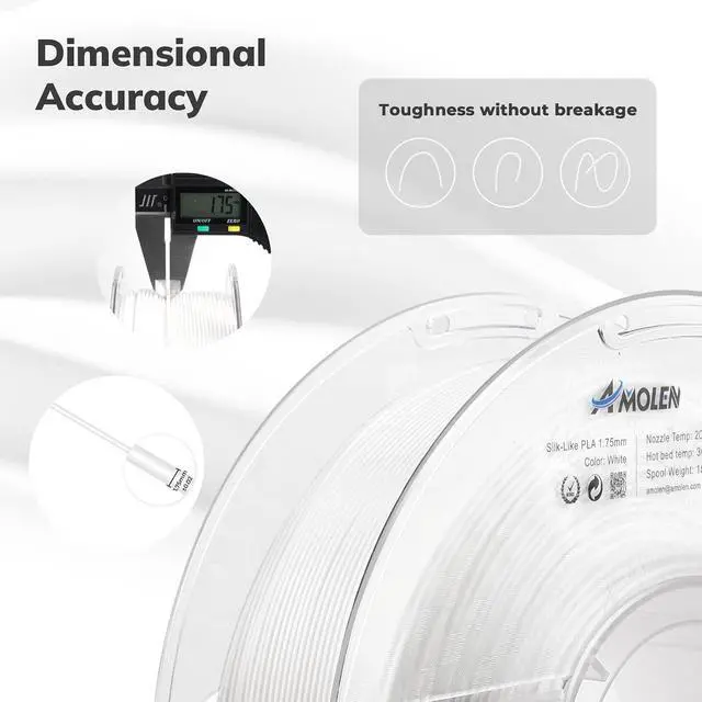 Alt view image 3 of 7 - AMOLEN Silk PLA Filament 1.75mm 3D Printer filaments, Shiny White Filament for 3D Printing, 1kg(2.2lbs) Spool, Compatible with Most Printer(Silk White)