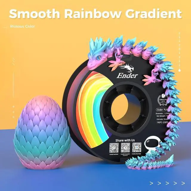 Alt view image 5 of 7 - Official CREALITY 3D Printer Filament 1.75mm, Rainbow PLA+ Plus Pro Filament Toughness Upgraded, Ender PLA + Rainbow, 1kg Spool (2.2lbs), Dimensional Accuracy ±0.02mm, Fit Most 3D Printers