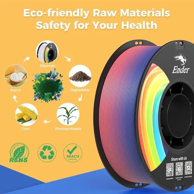 Alt view image 6 of 7 - Official CREALITY 3D Printer Filament 1.75mm, Rainbow PLA+ Plus Pro Filament Toughness Upgraded, Ender PLA + Rainbow, 1kg Spool (2.2lbs), Dimensional Accuracy ±0.02mm, Fit Most 3D Printers