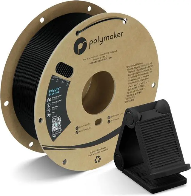 Main image of Polymaker PLA PRO Filament 1.75mm, Tough & High Rigidity Black PLA Filament 1.75mm 1kg Cardboard Spool - PolyLite PLA PRO 3D Printer Filament 1.75mm, Print with Most 3D Printers Using 3D Filament