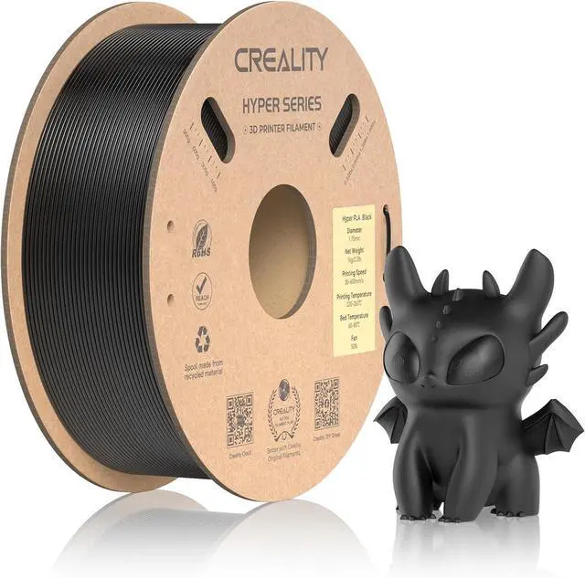 Main image of Official CREALITY Hyper PLA Filament 1.75mm, High Speed PLA 30-600mm/s Rapid 3D Printer Filament, Dimensional Accuracy +/-0.02mm, Fit Most FDM 3D Printers, 1KG(2.2lbs) Spool Black