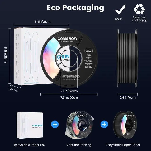 Alt view image 2 of 7 - Comgrow PLA 3D Printer Filament, 3D Printer PLA Filament 1.75mm, Dimensional Accuracy +/- 0.02 mm, 1KG Spool PLA Black