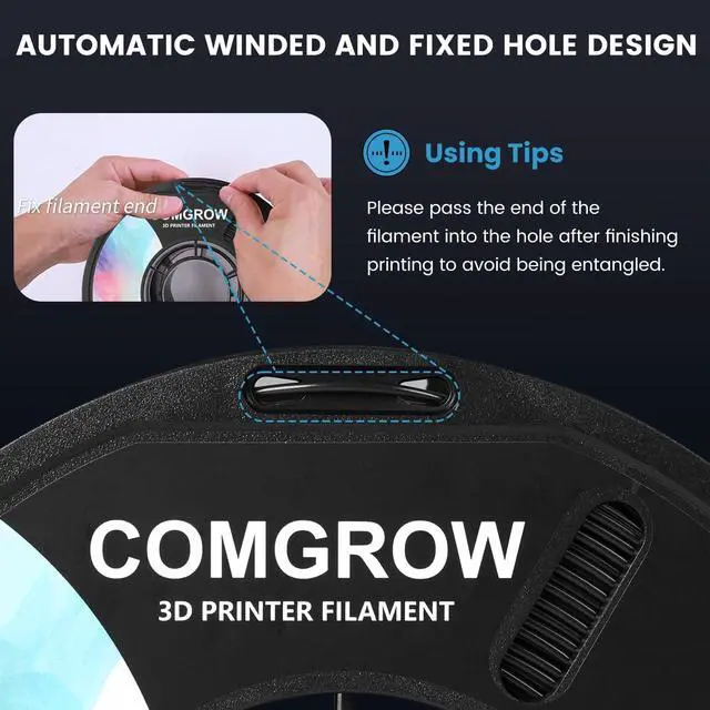 Alt view image 4 of 7 - Comgrow PLA 3D Printer Filament, 3D Printer PLA Filament 1.75mm, Dimensional Accuracy +/- 0.02 mm, 1KG Spool PLA Black