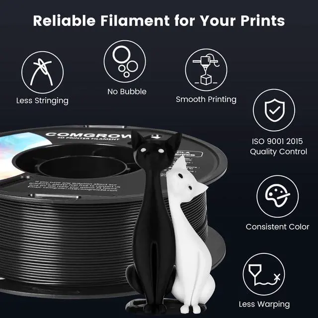 Alt view image 5 of 7 - Comgrow PLA 3D Printer Filament, 3D Printer PLA Filament 1.75mm, Dimensional Accuracy +/- 0.02 mm, 1KG Spool PLA Black