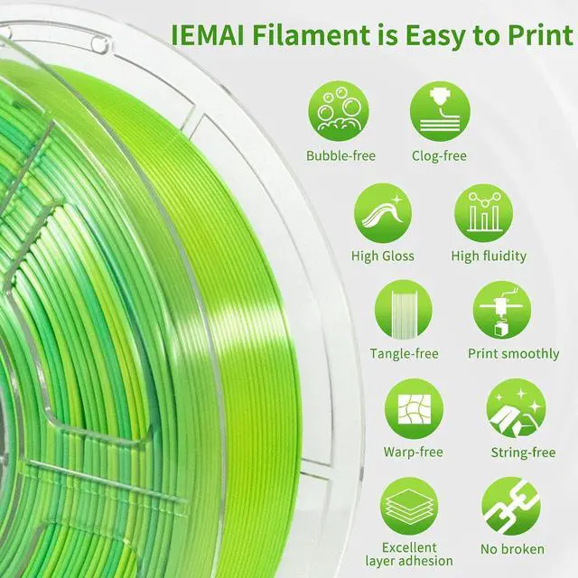 Alt view image 7 of 7 - IEMAI Silk PLA Filament 1.75mm 1kg, Dual-Color Gradient Yellow to Green 3D Printer Filament, Silky Glossy Finish, Tough & Neatly Wound for DIY, Artistic & Home Décor
