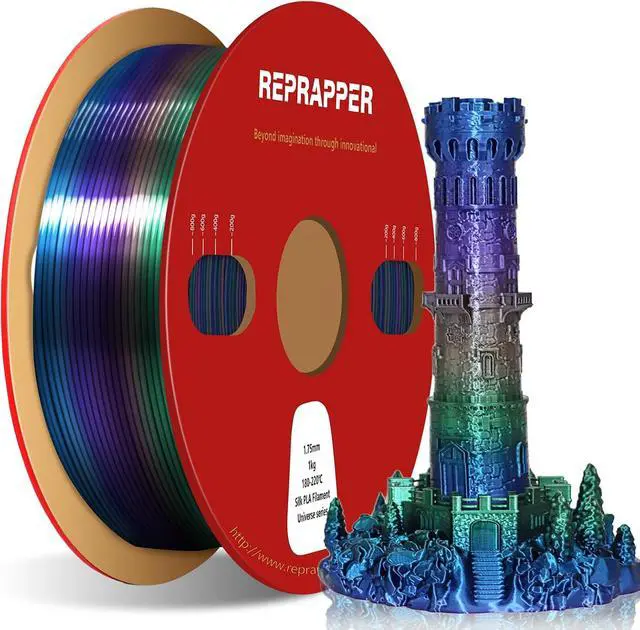 Alt view image 7 of 7 - RepRapper Universe Rainbow PLA Filament, Shiny Multicolor Silk PLA 1.75 mm Filament (+-0.03 mm), Sparkle Fast Change Multi-color1 kg 3D Printer Filament for 3D Printer