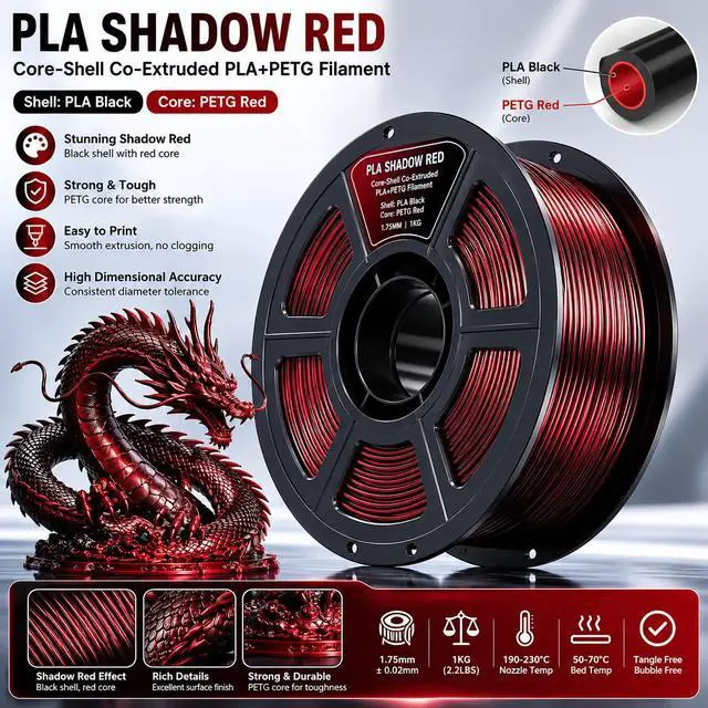 Alt view image 3 of 6 - PLA 3D Printer Filament 1.75 mm,Shadow Red,Angular Discoloration,Color Change, Accuracy +/- 0.05 mm net Weight 1 kg for Ender3 Cr10