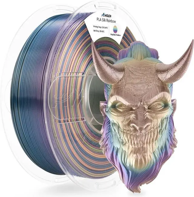 Main image of AMOLEN Silk PLA 3D Printer Filament, Shiny Multicolor Kingfisher Rainbow PLA Filament 1.75mm, Gradient Color Change PLA 3D Printing Filament for Most FDM 3D Printer, Blue Purple Yellow, 1kg (2.2lbs)