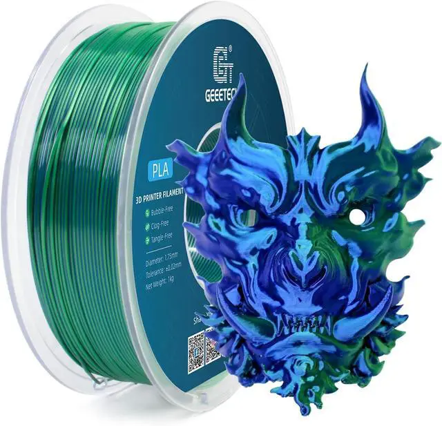 Main image of Geeetech 3D Printer Silk PLA Dual Color Filament, Metal-Like Shiny Silk Filament 1.75mm 1kg (2.2lbs) Spool, Dimensional Accuracy +/- 0.02 mm, Silk Blue Green