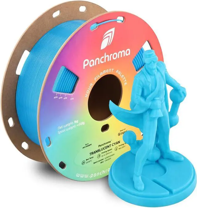 Main image of Polymaker Panchroma Translucent PLA Filament, Full Spectrum Compatible, Translucent Cyan 1.75mm 3D Printing Filament, 3D Printer PLA Filament, Fit Most FDM 3D Printers, 1kg Spool (2.2lbs)