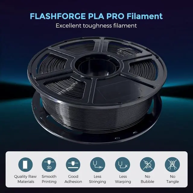 Alt view image 2 of 6 - FLASHFORGE 3D Printer Filament, PLA PRO Filament 1.75mm, 1KG Spool (2.2lbs), Dimensional Accuracy +/- 0.02mm for FDM 3D Printers, Better Tenacity & No Knotting (Black)