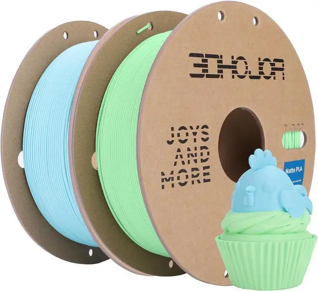 Main image of 3DHoJor Matte PLA Filament 1.75mm, Upgrade Matte 3D Printer PLA Filament, 1KG*2 Bundle Cardboard Spool 3D Printing Filament for 3D Printers(Matte Green+Blue 2Pack)