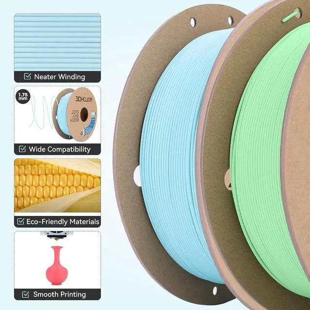 Alt view image 4 of 7 - 3DHoJor Matte PLA Filament 1.75mm, Upgrade Matte 3D Printer PLA Filament, 1KG*2 Bundle Cardboard Spool 3D Printing Filament for 3D Printers(Matte Green+Blue 2Pack)