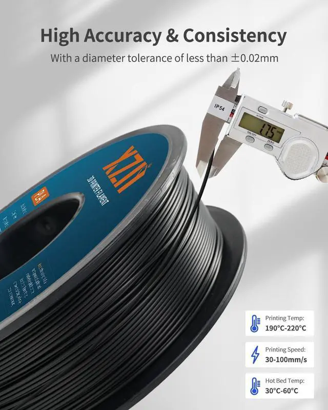 Alt view image 2 of 6 - PLA Filament 1.75mm Black, 3D Printer Filament 1kg Spool (2.2lbs), Neatly Wound, +/- 0.02mm Precision, No Clog/Bubble, Excellent Layer Adhesion, Fits Most FDM Printers