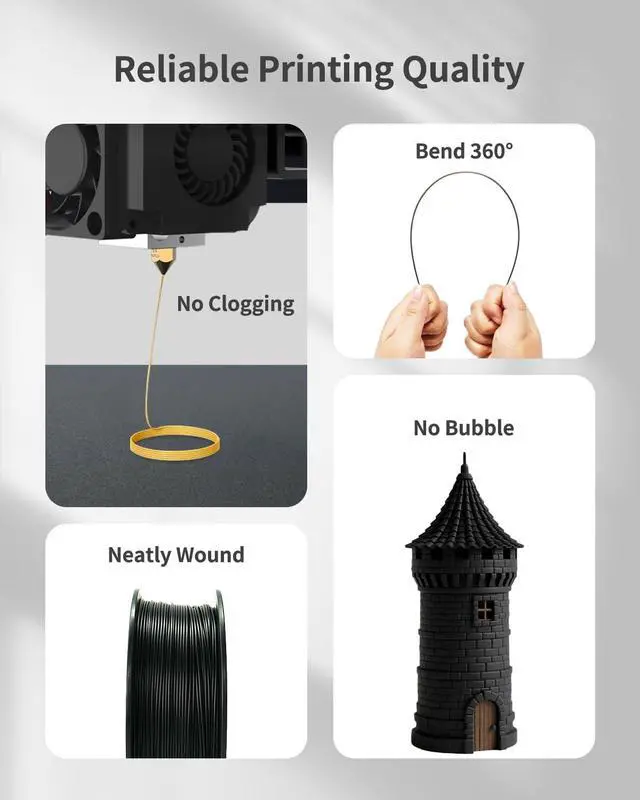 Alt view image 3 of 6 - PLA Filament 1.75mm Black, 3D Printer Filament 1kg Spool (2.2lbs), Neatly Wound, +/- 0.02mm Precision, No Clog/Bubble, Excellent Layer Adhesion, Fits Most FDM Printers