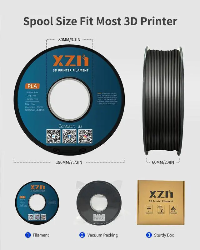 Alt view image 6 of 6 - PLA Filament 1.75mm Black, 3D Printer Filament 1kg Spool (2.2lbs), Neatly Wound, +/- 0.02mm Precision, No Clog/Bubble, Excellent Layer Adhesion, Fits Most FDM Printers