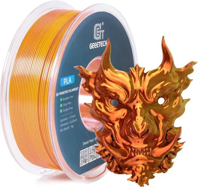 Main image of Geeetech Silk PLA Filament 1.75mm Silk Dual Color Filament, Coextrusion Dichromatic Metal-Like Shiny Consumable 1kg (2.2lbs) 1 Spool, Dimensional Accuracy +/- 0.02 mm, Gold Copper
