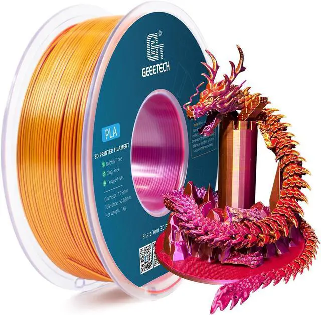 Main image of Geeetech Silk PLA Tri Color Filament 1.75mm 3D Printer Filament, Coextrusion Red Gold Purple Tri-Colors Metal-Like Shiny Silk PLA Filament, 1kg (2.2lbs) 1 Spool, Dimensional Accuracy +/- 0.02 mm