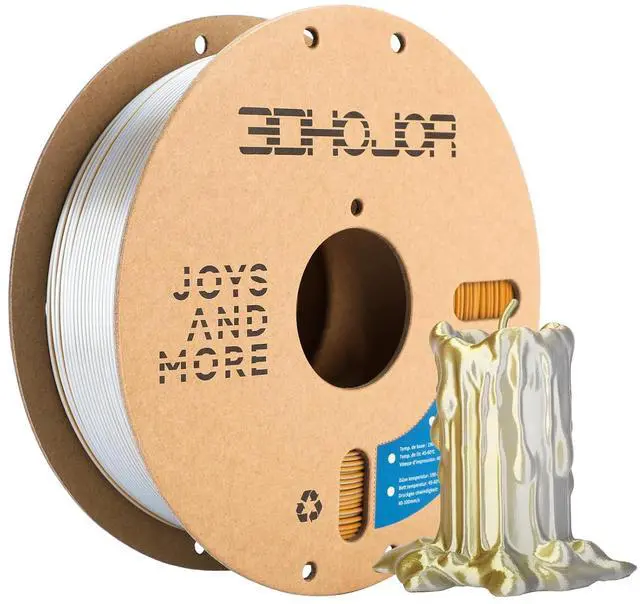 Main image of 3DHoJor Silk PLA Filament 1.75mm Gold Silver Dual Color PLA 3D Printer Filament 2 in 1 Coextrusion 1KG Spool(2.2lbs) 3D Printing Filament Dimensional Accuracy +/- 0.03mm Fits for Most FDM 3D Printers