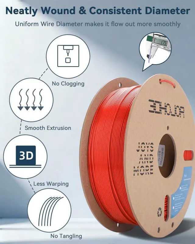 Alt view image 2 of 7 - 3DHoJor PLA Filament 1.75mm,3D Printer Filament,1kg Cardboard Spool (2.2lbs), Dimensional Accuracy +/- 0.03 mm,Odor Free, Clog Free, No Brittle Filaments,Fit Most FDM 3D Printer,Red