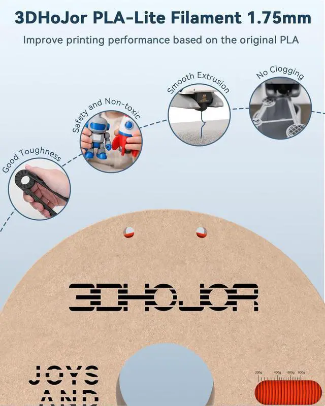 Alt view image 4 of 7 - 3DHoJor PLA Filament 1.75mm,3D Printer Filament,1kg Cardboard Spool (2.2lbs), Dimensional Accuracy +/- 0.03 mm,Odor Free, Clog Free, No Brittle Filaments,Fit Most FDM 3D Printer,Red