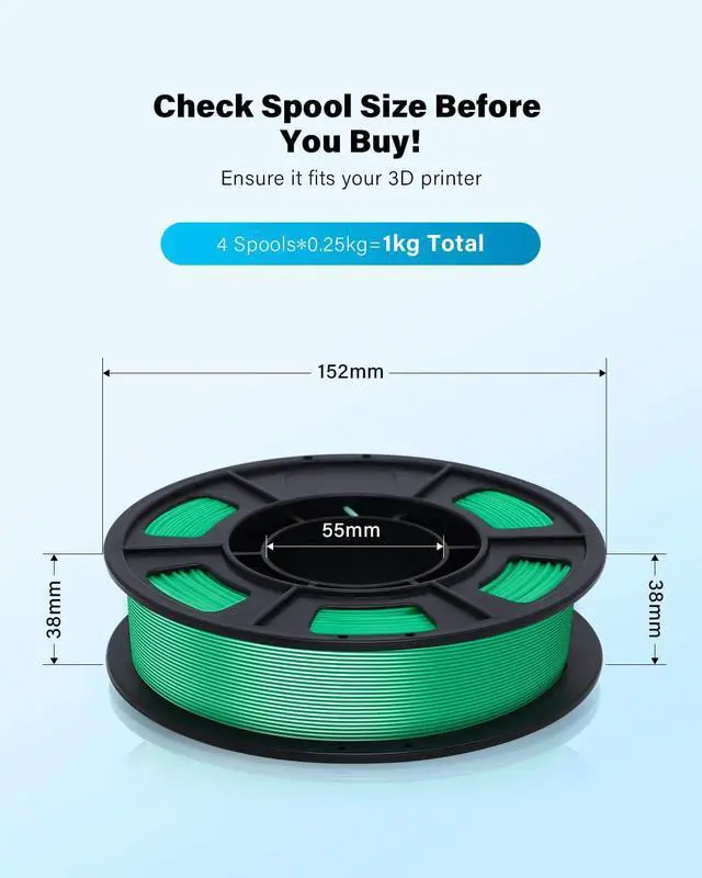 Alt view image 7 of 7 - YOUSU 3D Printer Filament Bundle, Glow in The Dark Filament Multicolor, Green, Blue, Purple and Rainbow, PLA Filament 1.75 mm, Dimensional Accuracy +/- 0.03 mm, 250g X 4 Pack