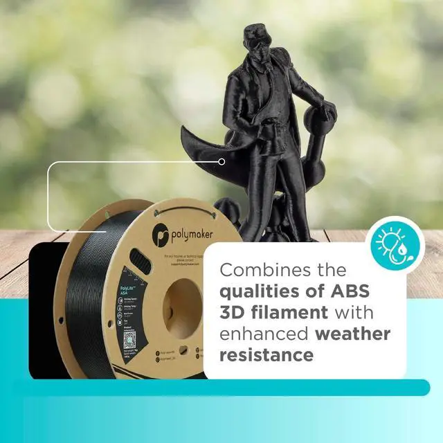 Alt view image 2 of 7 - Polymaker ASA Filament 1.75mm Black, 1kg ASA 3D Printing Filament, Heat & Weather Resistant - ASA 3D Printer Filament Perfect for Printing Outdoor Functional Parts